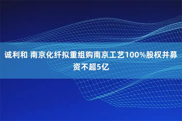 诚利和 南京化纤拟重组购南京工艺100%股权并募资不超5亿